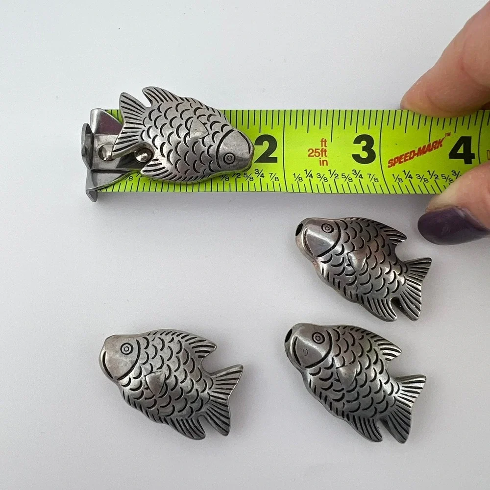 Lot 4 Large Silver Tone‎ Fish Beads Metal Spacer Beads Jewelry Making Nautical